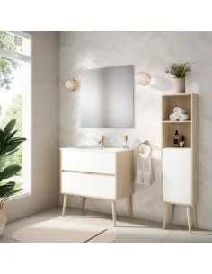 Mueble de baño blanco y madera NORDICO