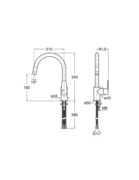 Medidas grifo de cocina ROCA VICTORIA PLUS
