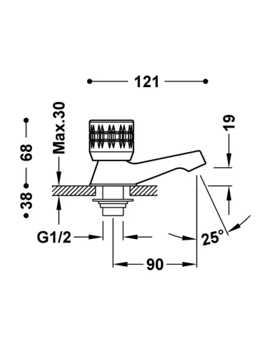 Medidas Grifo lavabo agua fría TRES ES-23
