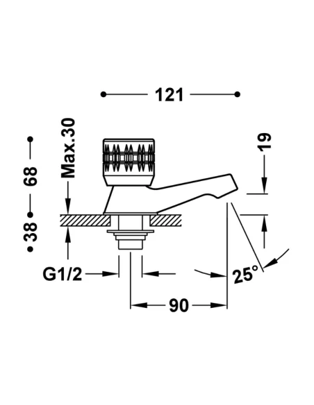Medidas Grifo lavabo agua fría TRES ES-23