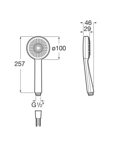 Medidas Alcachofa ducha ROCA STELLA 100/3