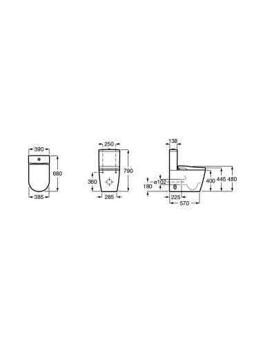 In-Wash tanque bajo Rimless Inspira de ROCA. Medidas