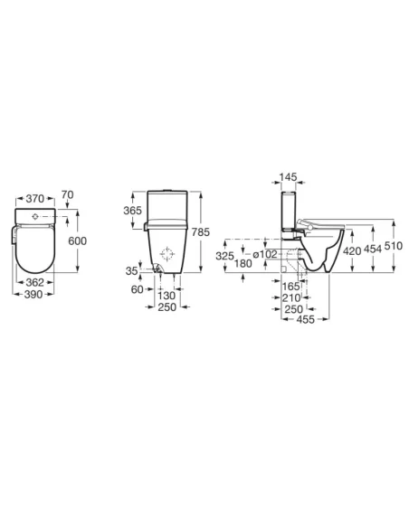 Medidas In wash ONA smart toilet compacto ROCA