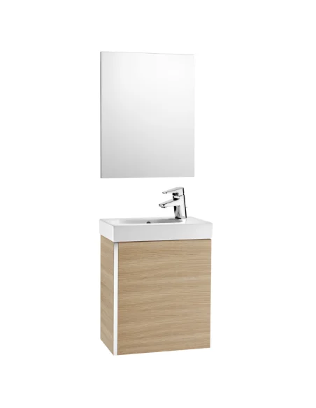 Mueble baño Roca fondo reducido con lavabo y espejo color roble. Pack mini ROCA