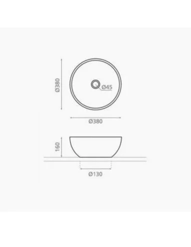 Lavabo sobre encimera piedra DOMED BOWL. Medidas.