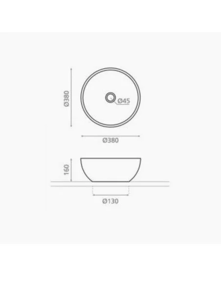 Lavabo sobre encimera piedra DOMED BOWL. Medidas.