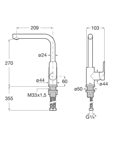 Medidas grifo de cocina CALA