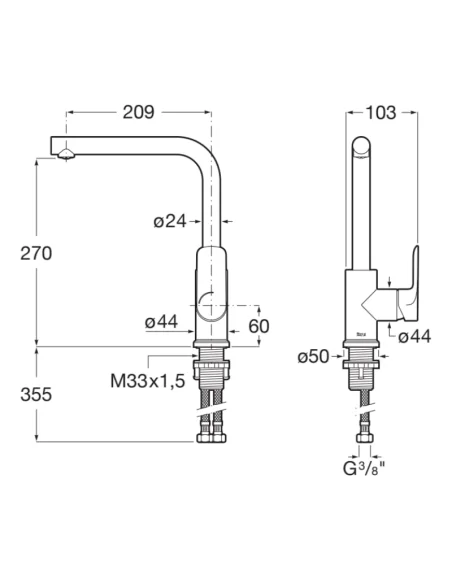 Medidas grifo de cocina CALA