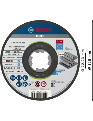 Medidas disco de corte Bosch Standard for Inox X-LOCK 10 uds