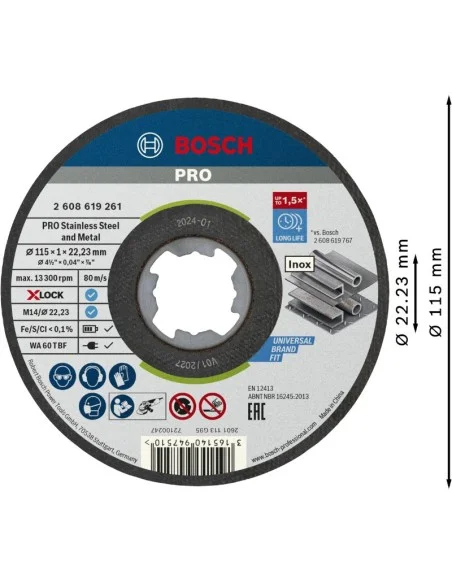 Medidas disco de corte Bosch Standard for Inox X-LOCK 10 uds