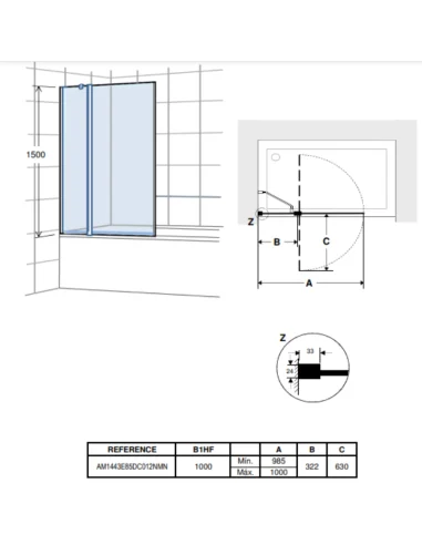 Mampara bañera Roca Victoria B1HF. Medidas
