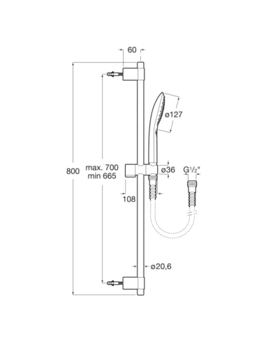 Kit de ducha Roca PLENUN GO ROUND. Medidas