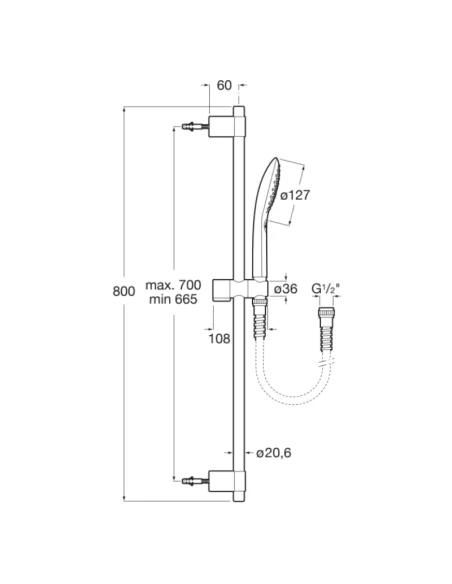 Kit de ducha Roca PLENUN GO ROUND. Medidas