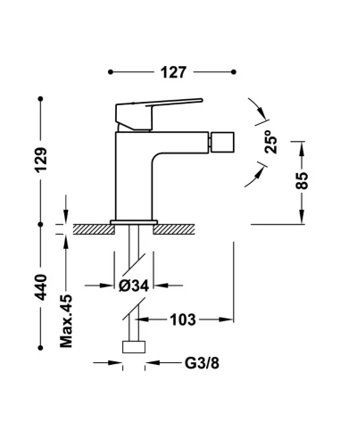 Medidas Grifo de bidé PROJECT-TRES