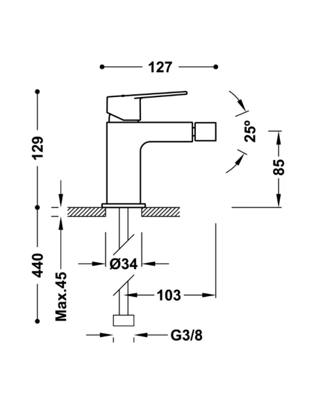 Medidas Grifo de bidé PROJECT-TRES Medidas Grifo de bidé PROJECT-TRES