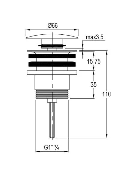 Válvula click-clack 11/4 cromo ABS. Medidas.