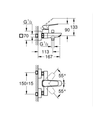 Grifo de bañera Cubeo Grohe medidas