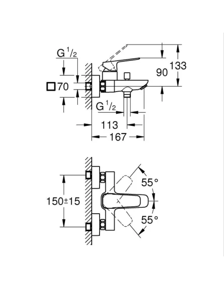 Grifo de bañera Cubeo Grohe medidas