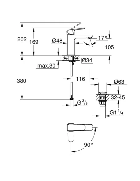 Grifo de lavabo Cubeo Grohe Medidas