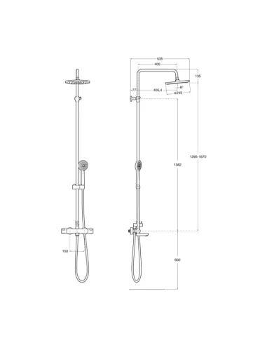 Columna de ducha para bañera Victoria T-Plus Medidas