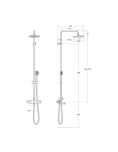 Columna de ducha para bañera Victoria T-Plus Medidas Columna de ducha para bañera Victoria T-Plus Medidas