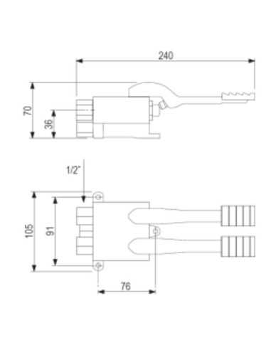 Dibujo válvula pedal de 2 aguas