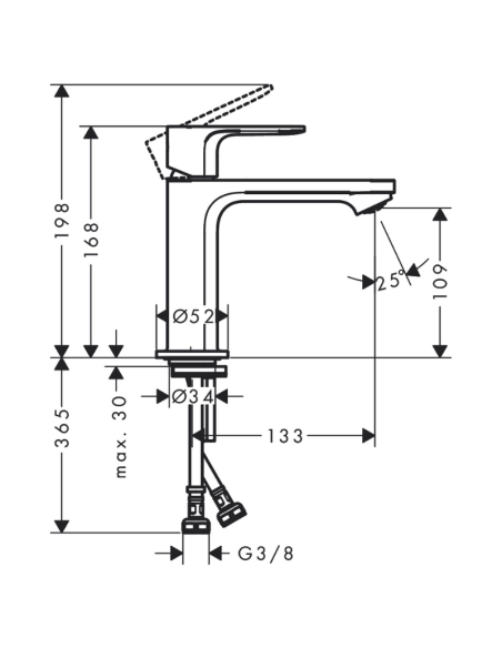 Grifo lavabo Rebris S medidas