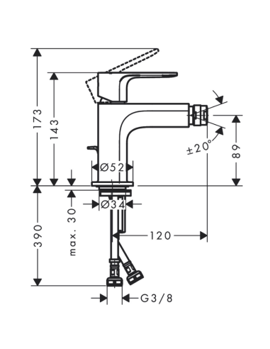 Grifo bidet Rebris S medidas