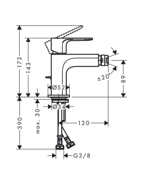 Grifo bidet Rebris S medidas