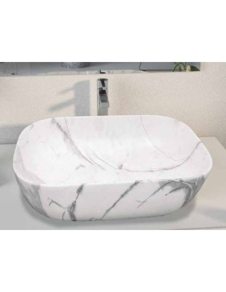 Lavabo porcelana ORTA 46x32.5x13.5 cm blanco marmol. Principal