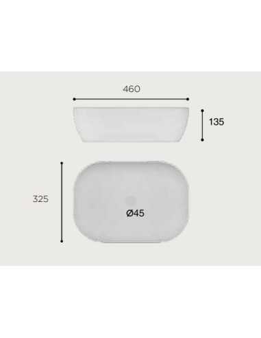 Lavabo porcelana ORTA 46x32.5x13.5 cm blanco marmol. Medidas