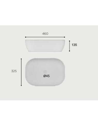 Lavabo porcelana ISEO 46x32x13.5 cm negro marmol. Medidas