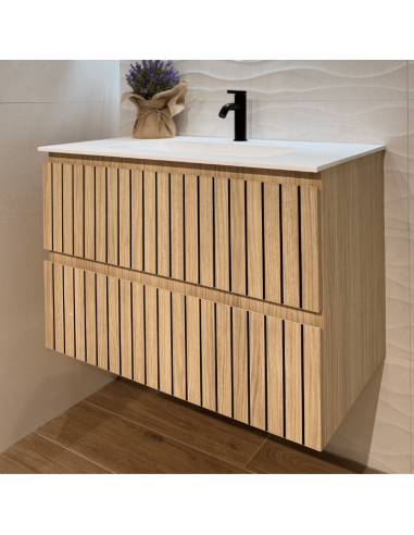 Mueble baño suspendido Boreal rayas (Detalle frente)