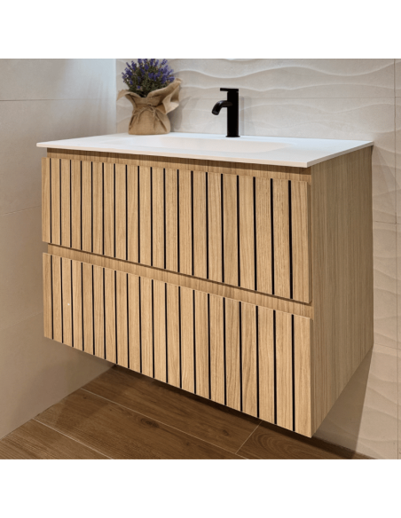 Mueble baño suspendido Boreal rayas (Detalle frente)