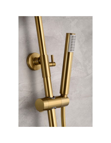 Conjunto de ducha oro cepillado Line IMEX Detalle ducha teléfono Conjunto de ducha oro cepillado Line IMEX Detalle ducha teléfono
