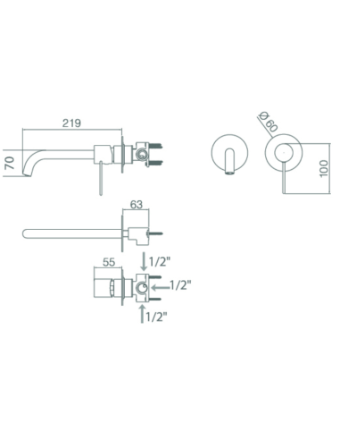 Grifo lavabo mural Etna IMEX (Medidas)