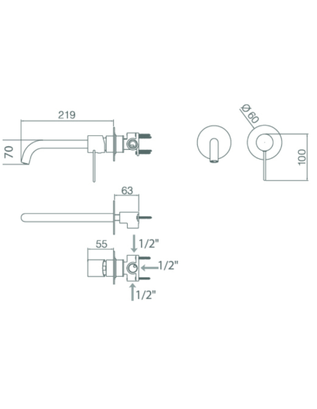 Grifo lavabo mural Etna IMEX (Medidas)