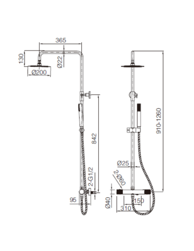 Conjunto de ducha Line IMEX (Medidas)