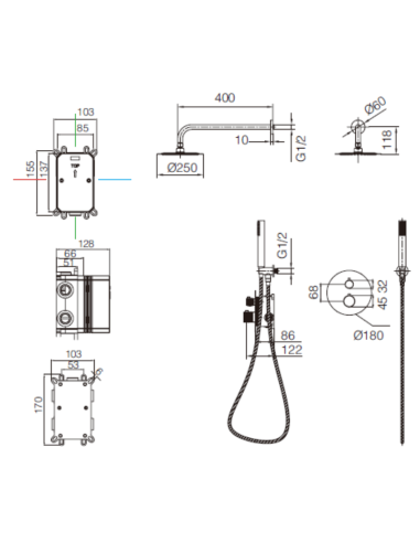 Conjunto ducha empotrado Line IMEX (Medidas)