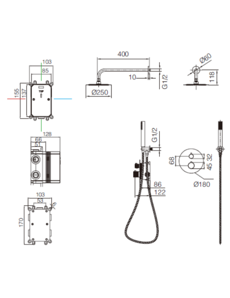 Conjunto ducha empotrado Line IMEX (Medidas)