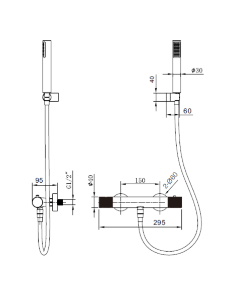 Grifo termostatico ducha Line IMEX (Medidas) Grifo termostatico ducha Line IMEX (Medidas)