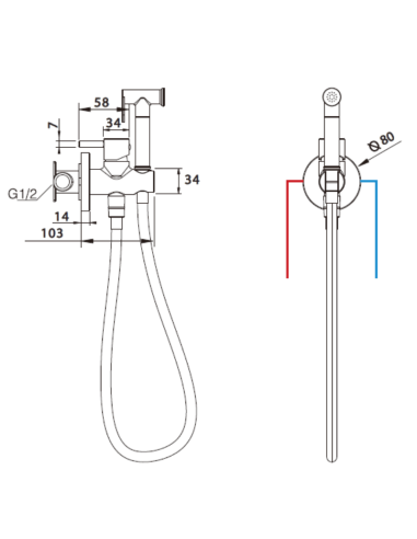 Ducha bidet empotrada Munich IMEX (Medidas)