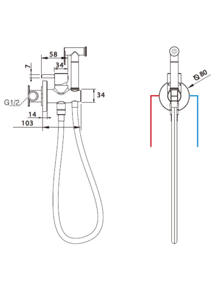 Ducha bidet empotrada Munich IMEX (Medidas)
