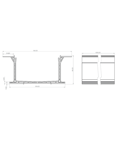 Canaleta y rejilla exterior 1.20 mts Raynex GURÚ (Medidas)