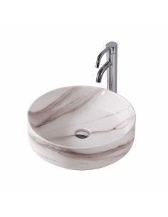 Lavabo sobre encimera redondo Ø35 blanco con vetas · Pereda
