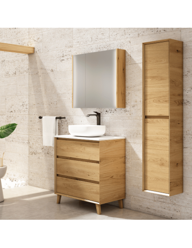 Espejo camerino con luz led color roble 70x70 y 80x70 cm | Pereda