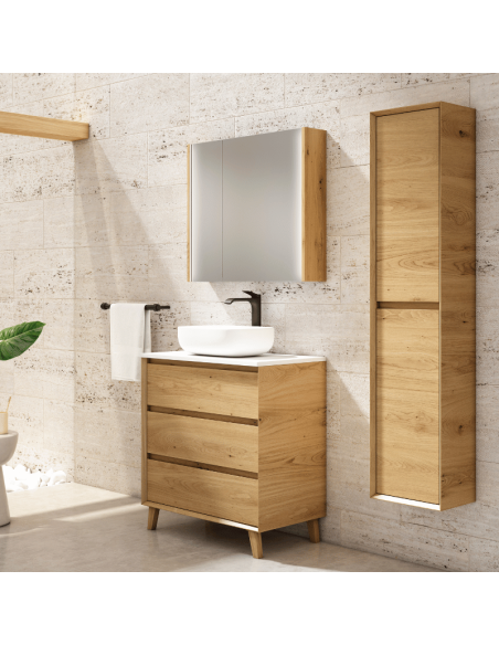 Espejo camerino con luz led color roble 70x70 y 80x70 cm | Pereda