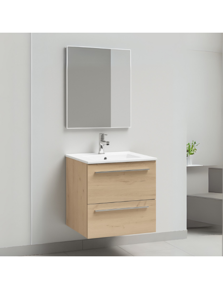 Mueble baño fondo reducido blanco madera clara PLAZA
