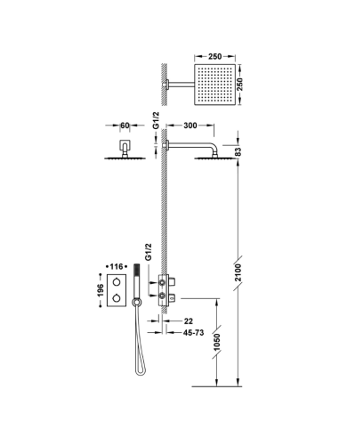 Medidas Kit ducha empotrada Aspen TRES