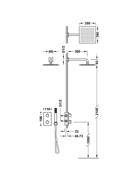 Medidas Kit ducha empotrada Aspen TRES
